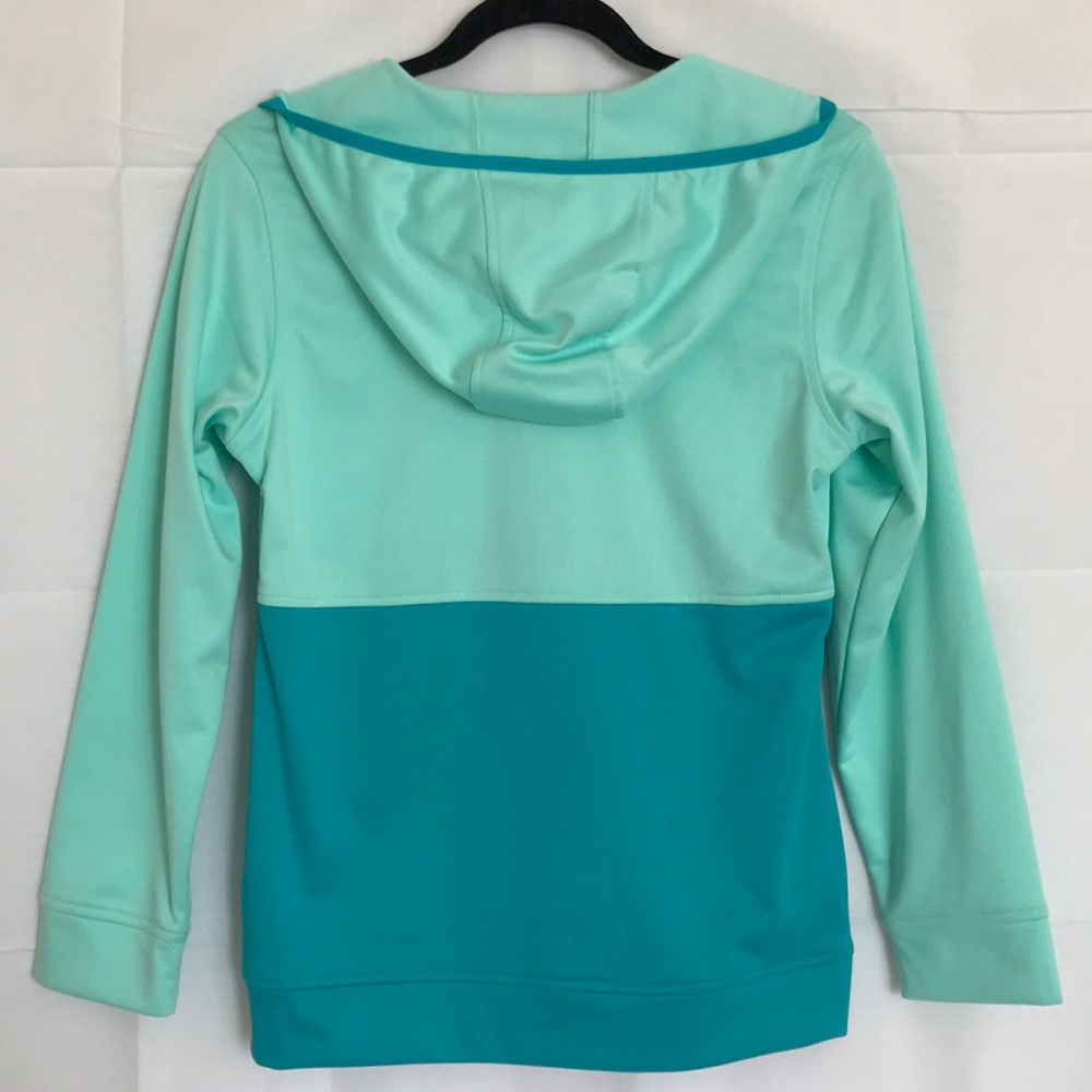 Two-toned Blue-Green Sports Zipper Hoodie - Picture 2 of 5